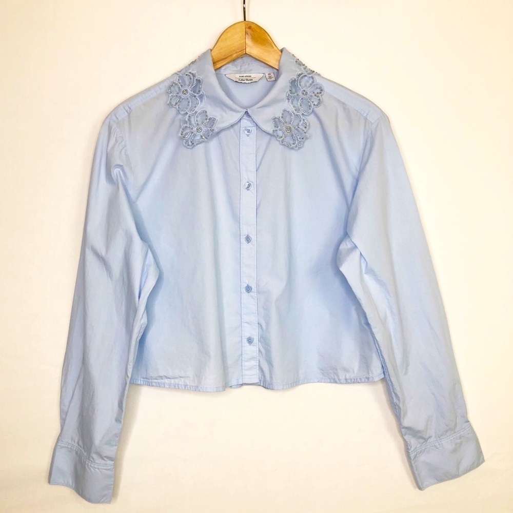 Paris Atelier & Other Stories collard Powder, blue button down shirt